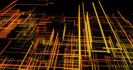 Abstract animated techno background. Three-dimensional composition rectangular grids. Information technology concept, big data, architecture. Digital cyberspace, ai. 3D rendering Animation