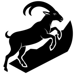 Stylized Leaping Mountain Goat Vector Illustration – Black and White Tribal Design"

