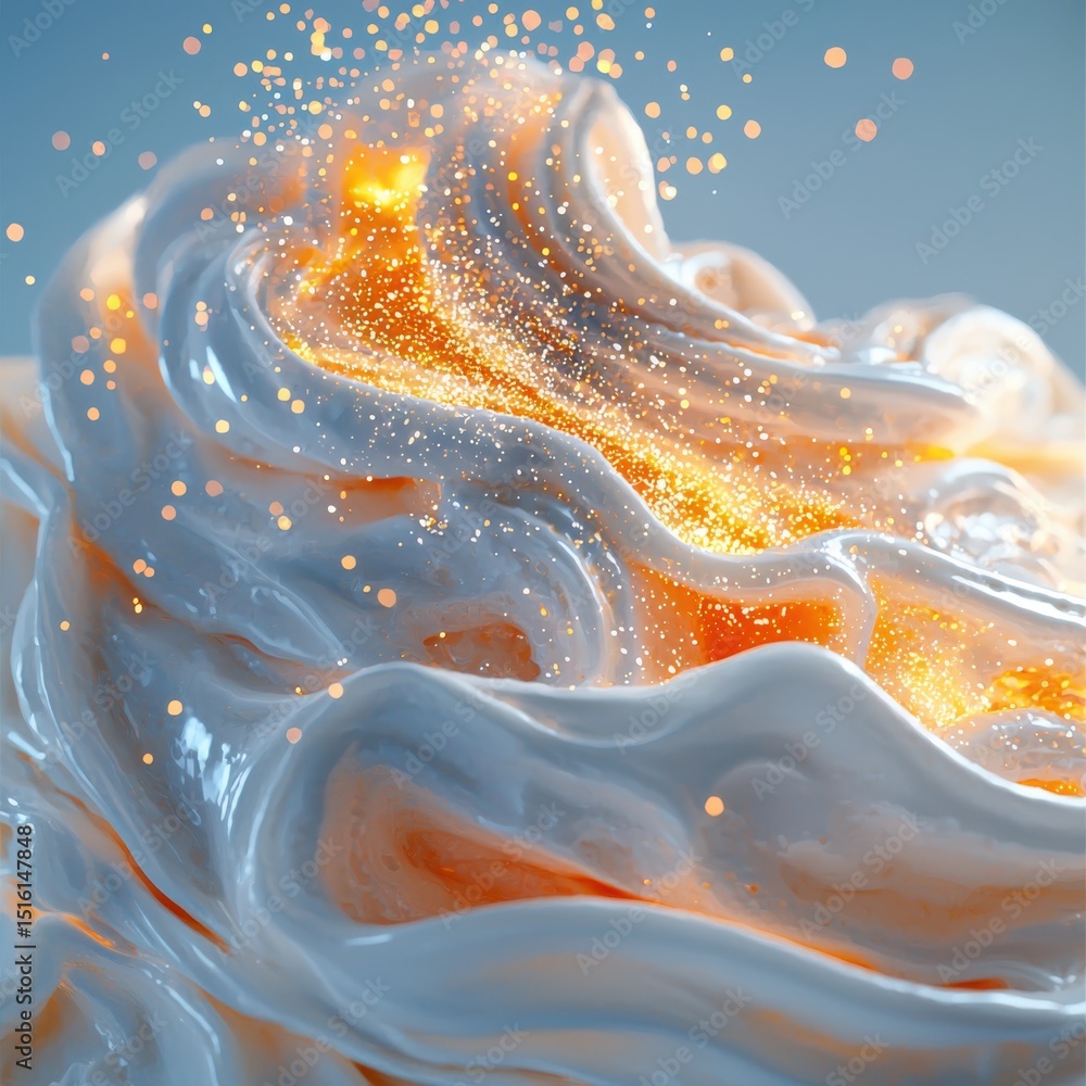 Poster dynamic liquid flow abstract art digital creation vivid colors close-up view fluidity concept