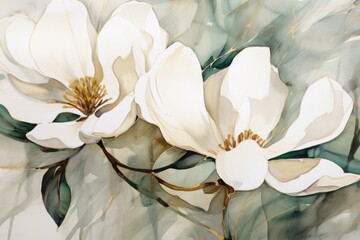Obraz premium Magnolia watercolor background painting blossom flower.