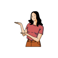 woman is trying to show something with both hands.eps