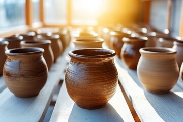 Crafting unique clay pots pottery studio ceramic art warm lighting close-up handcrafted beauty