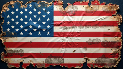 Tattered and Weathered Old Grunge USA Flag with Frayed Edges, Perfect for Vintage Patriotism and Americana Branding