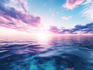 Breathtaking sunset reflection over calm ocean waters seaside landscape photography tranquil environment wide angle view