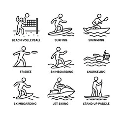 Summer Sports Icons – Black and White Beach Activity Vector Pack