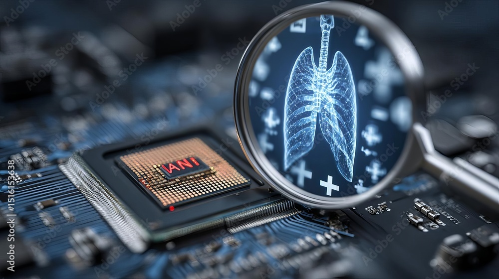 Poster high-tech lung scan visualized through digital magnification.