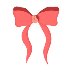 Red ribbon bow vector illustration. Coquette lush bowknot isolated on white background. Cute elegant trendy hair accessory, y2k party design, girly birthday decor in modern flat style with texture