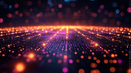 Abstract Glowing Data Grid with Bokeh Effect for Technology Backgrounds