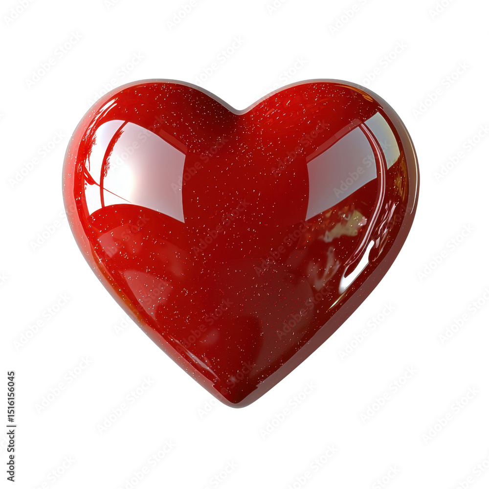 Aufkleber shiny red heart shape object with sparkles on a white background representing love and affection in 