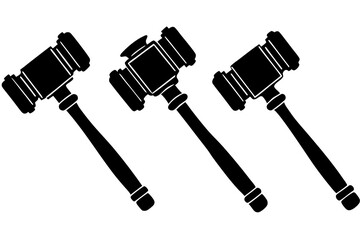 set of Gavel vector silhouette illustration isolated on white background