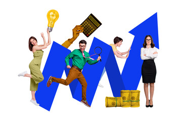 3d retro abstract creative artwork template collage of arrow point businessman businesswoman...