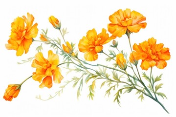 Fototapeta na wymiar Marigold flower watercolor marigold nature plant.