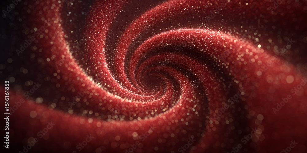 Poster elegant swirl of red glitter particle effects creating a dreamy hypnotic pattern for holidays
