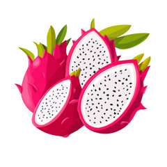 My Simple flat 2D icon, sliced dragon fruit isolated on a transparent background, vector, flat design, animation design, simple flat 2D icon, minimalist design, clipart. eps