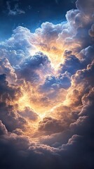 Dramatic cloud formation at sunset nature scene atmospheric landscape vibrant colors serene environment