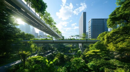 Urban greenery transformation cityscape digital art lush environment aerial view sustainable development