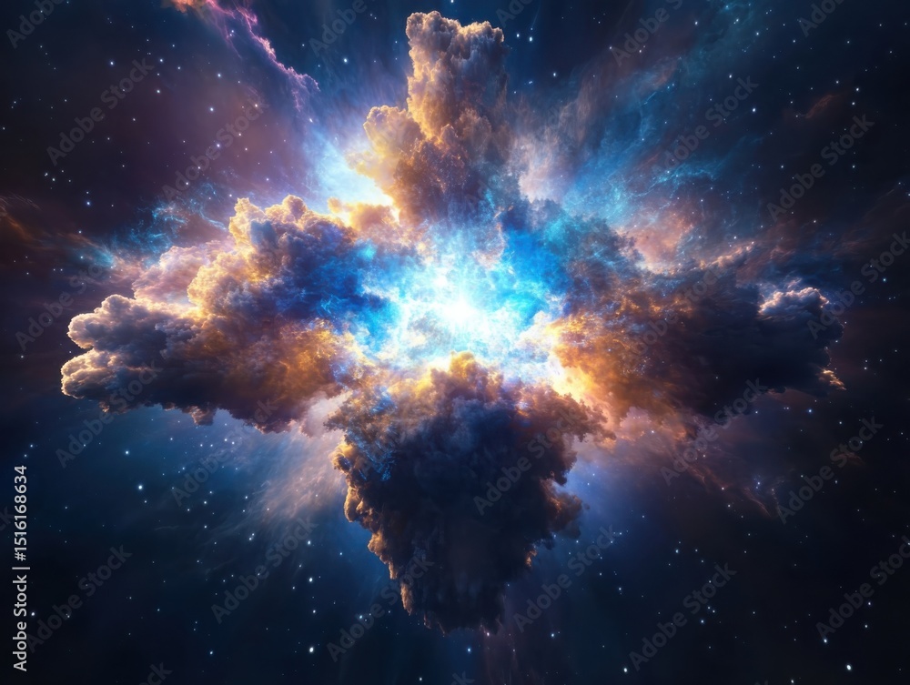 Poster cosmic explosion of colorful nebula outer space digital art stellar environment wide angle view astr