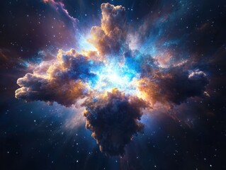Cosmic explosion of colorful nebula outer space digital art stellar environment wide angle view astronomy concept