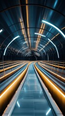Dynamic light trails in futuristic tunnel urban environment photography perspective motion concept