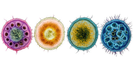 colorful microscopic cells, isolated on transparent background