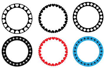 Decorative circle frame template design set of round border in unique pattern. Circle frame detail vector design set. Simple ornament design for labels, covers, invitation cards, profile picture.
