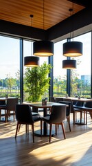 Elegant dining experience modern restaurant interior design urban environment bright view contemporary style