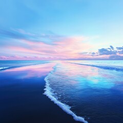 Serene ocean sunset reflection coastal beach nature photography tranquil environment wide angle view peaceful concept