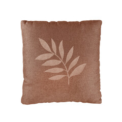 Brown pillow with leaf pattern isolated on white