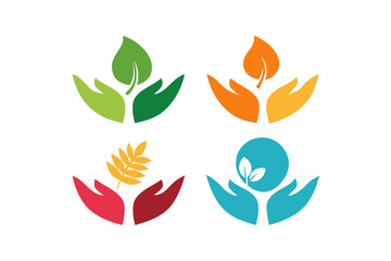 set of hand holding leaf icon vector silhouette illustration isolated on white background