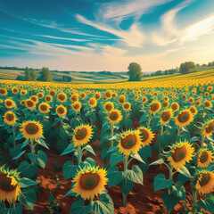 Obraz premium Sunflower field with blue sky