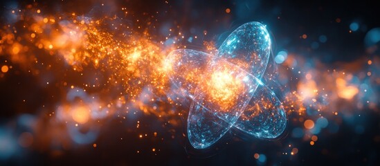 Abstract representation of atomic structure with fiery energy