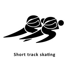 Men's short track skating icon, black silhouette isolated on white. Running short track skating athletes or skaters in move, minimalist stencil sign. Vector clipart for sport and winter games design.