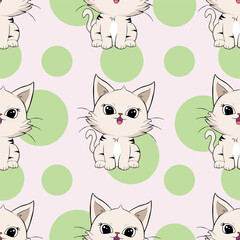 Seamless Pattern with cute cartoon kitty