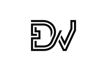 A minimalist black and white logo of the letters dw in a double line style