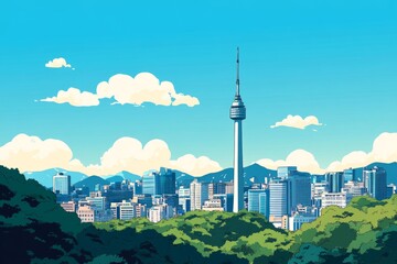 llustration korea, namsan tower