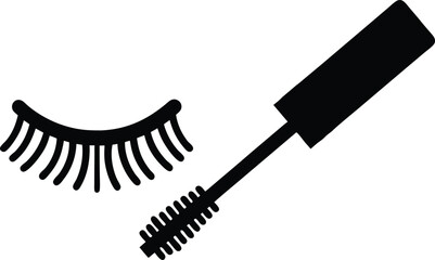 Eyelashes and mascara vector icon. Applying mascara with brush scheme illustration