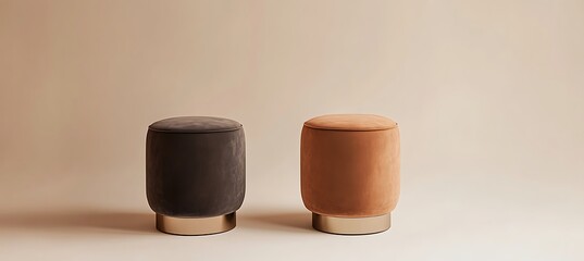 Elegant Contemporary Velvet Stool Positioned on the Left with Spacious Right Side for Branding on Warm White Background