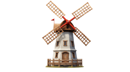 Charming Cartoon Windmill on Transparent Background