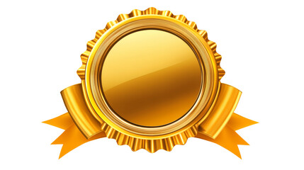 High-quality gold award seal with ribbon on transparent background, perfect for certificates, achievements, quality labels, and promotions.