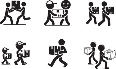 Simple Stick Man with Box Vector Illustration in Clean White Style