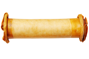 Antique rolled parchment scroll with aged texture, isolated on transparent background, perfect for fantasy, history, or vintage design themes.