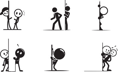 Simple Stick Man Sneaking Vector Illustration in Clean White Style