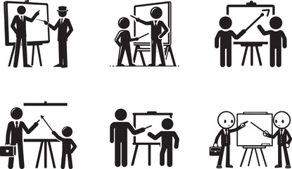 Simple Stick Man Presenting Vector Illustration in Clean White Style