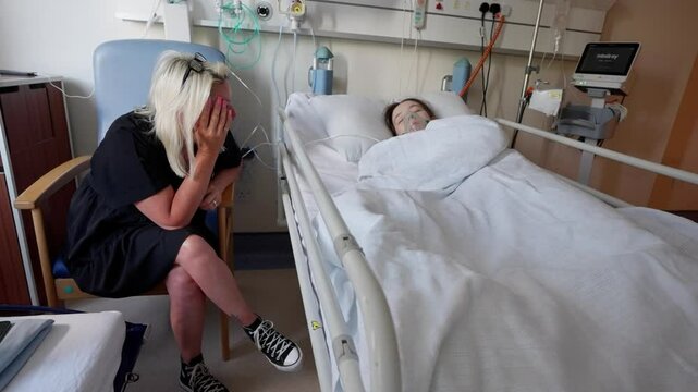 Teenage daughter, sedated patient, worried mother, appendicitis surgery