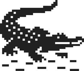 Fototapeta premium Pixelated alligator in black and white, retro 8 bit illustration