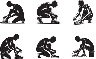 Simple Stickman Illustration Tying Shoes Vector Silhouette Art