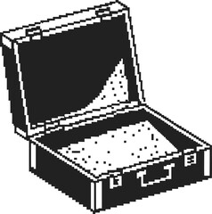Pixelated open briefcase illustration 8 bit retro style, digital art, vintage computer game design
