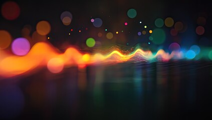 Abstract colorful light waves over dark surface