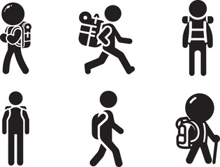 Simple Stickman Illustration with Backpack Vector Silhouette Art