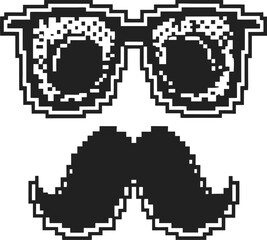 Fototapeta premium Pixelated mustache and glasses icon retro gaming aesthetics for design and creativity